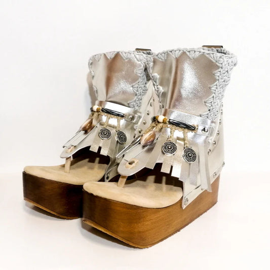 Silver Embellished Platform Gladiator Sandals