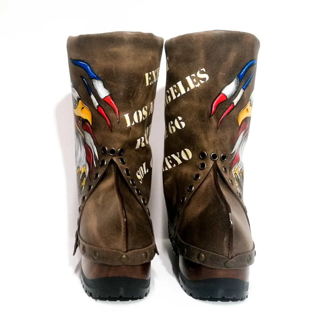 Brown Leather Eagle - Printed American Flag Platform Clog Boots