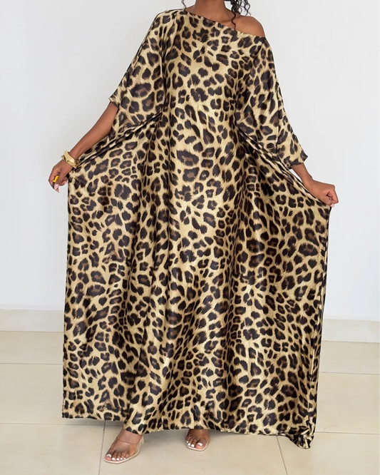 Leopard - Print Off - Shoulder Maxi Dress