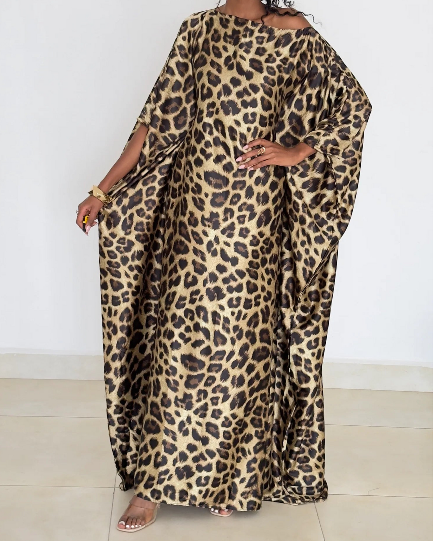 Leopard - Print Off - Shoulder Maxi Dress