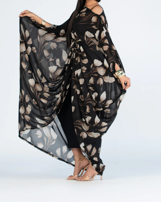 Elegant Floral - Embroidered Wrap Maxi Dress