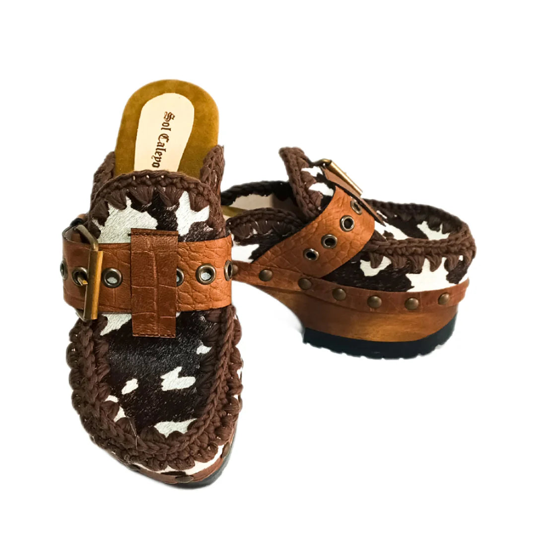 Cow - Print Crochet Clogs with Buckles