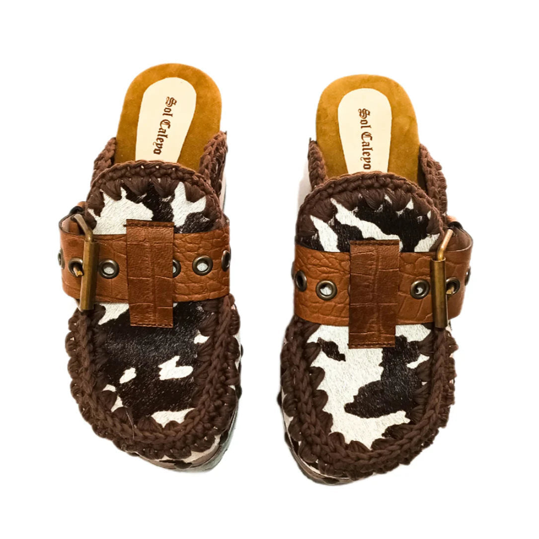 Cow - Print Crochet Clogs with Buckles