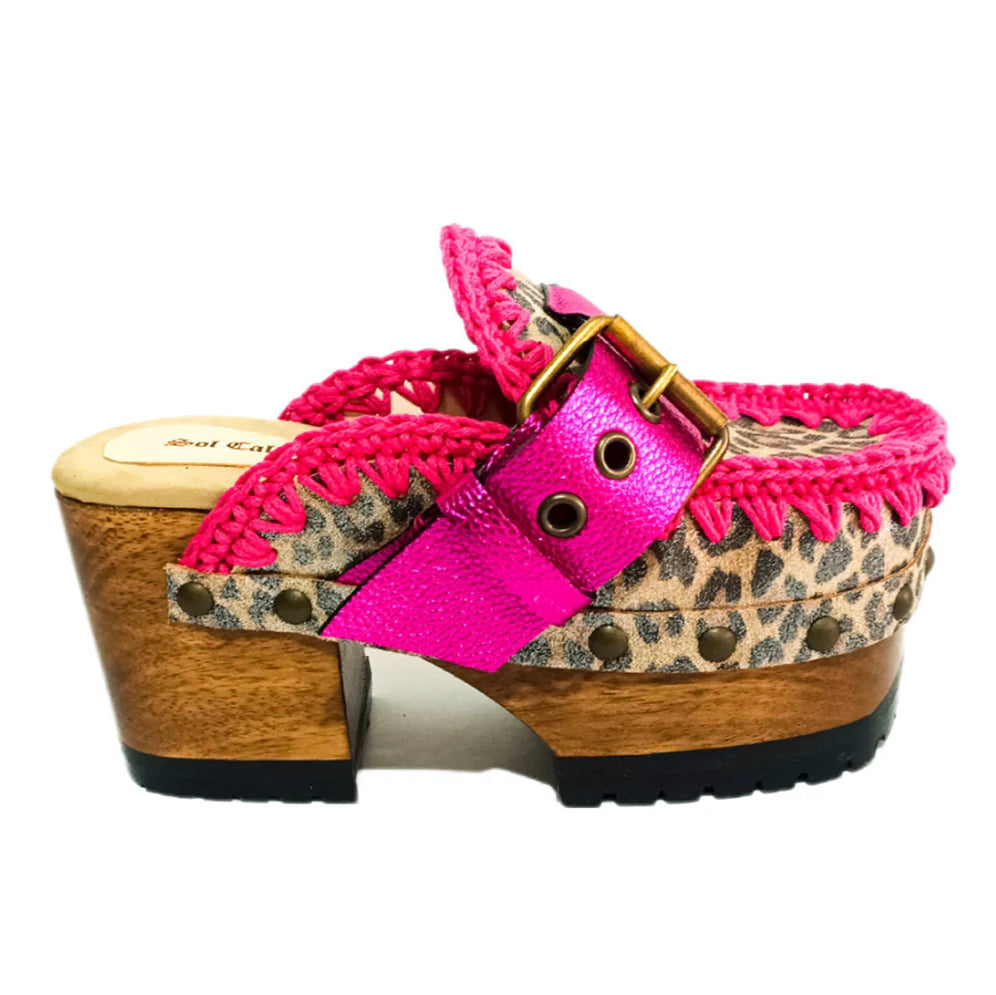 Pink Crochet & Leopard - Print Clogs