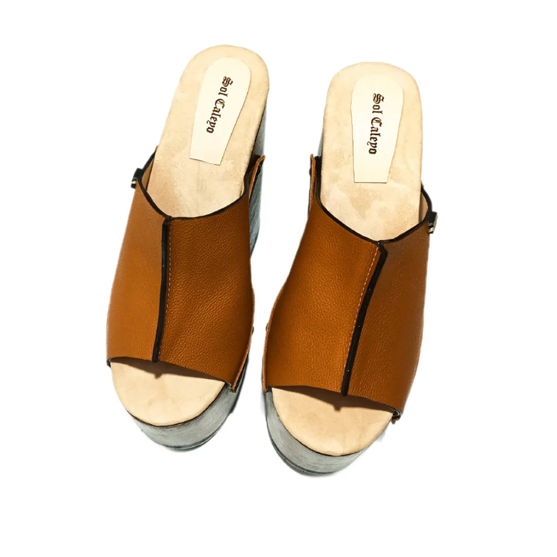 Brown Leather Platform Mule Sandals