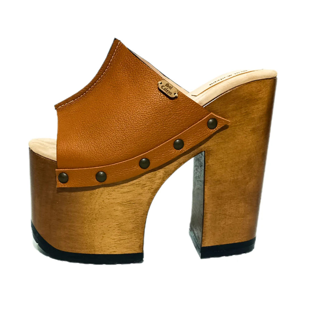 Brown Leather Platform Mule Sandals