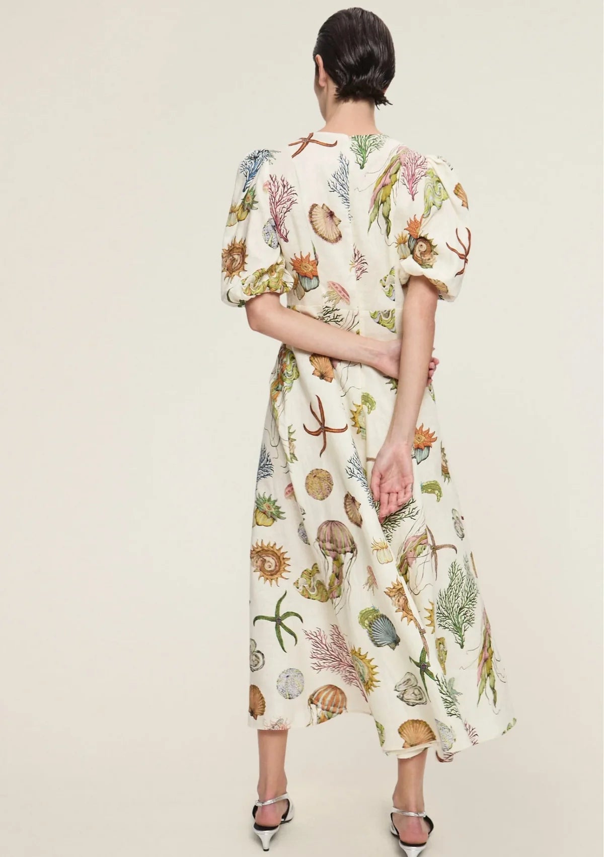Marine - Themed Printed Puff - Sleeve Midi Dress
