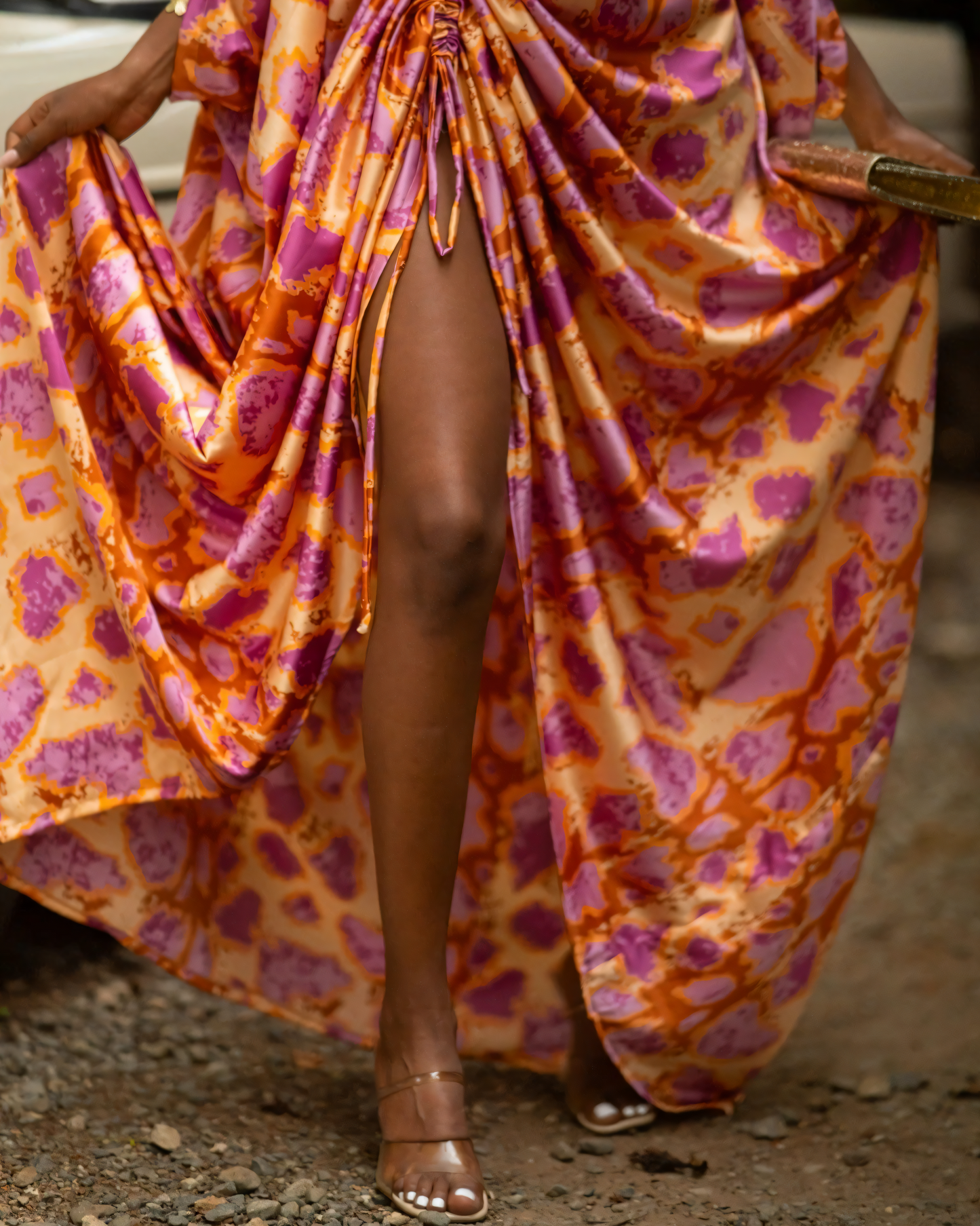 Abstract - Print Off - Shoulder Ruched Maxi Dress