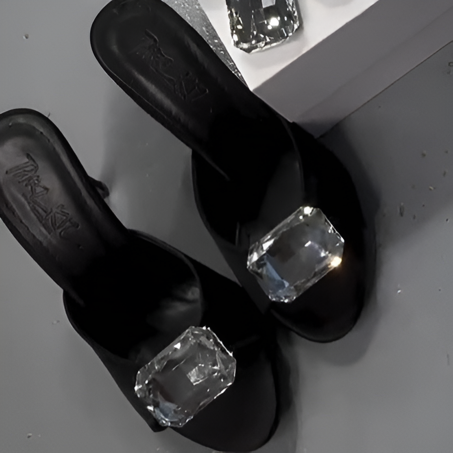 Crystal - Embellished High - Heel Sandals in Silver and Black
