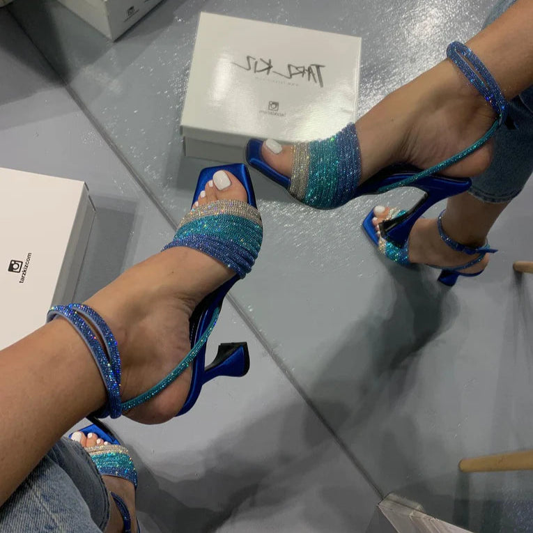 Blue Gradient Rhinestone Square - Toe Heels