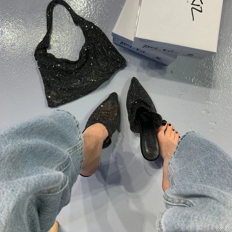 Rhinestone - Knotted Pointed - Toe Mules