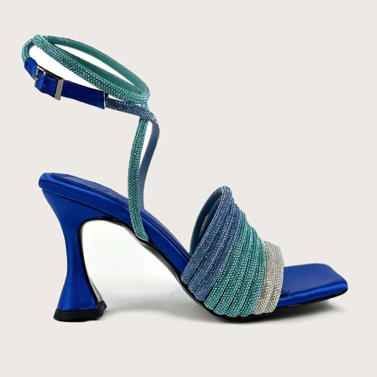 Blue Gradient Rhinestone Square - Toe Heels