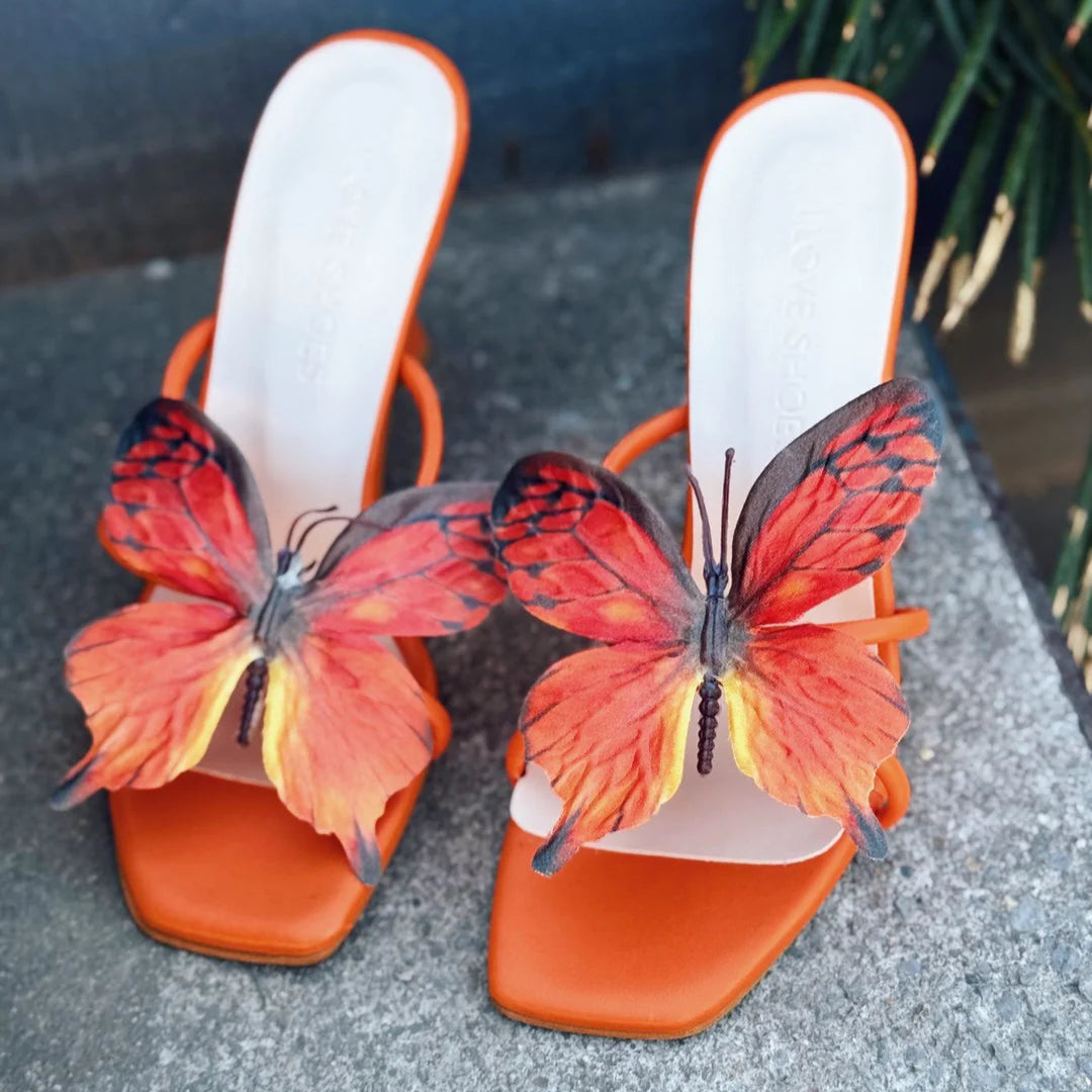 Butterfly - Embellished  Heeled Mules