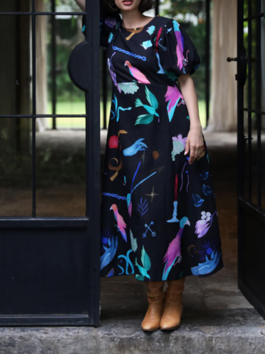 Round Neck Color Printing Dress