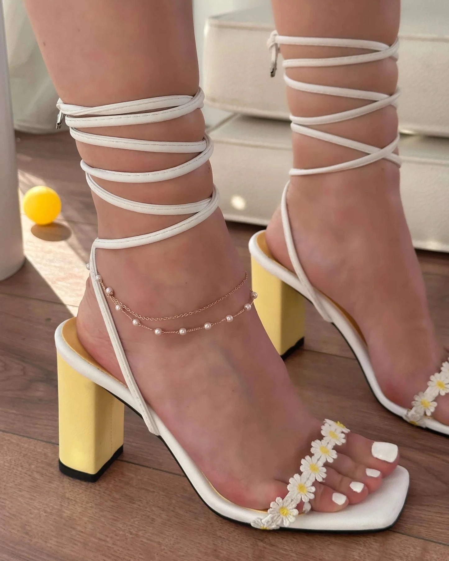 Daisy Embroidered Wrap - Around Heels