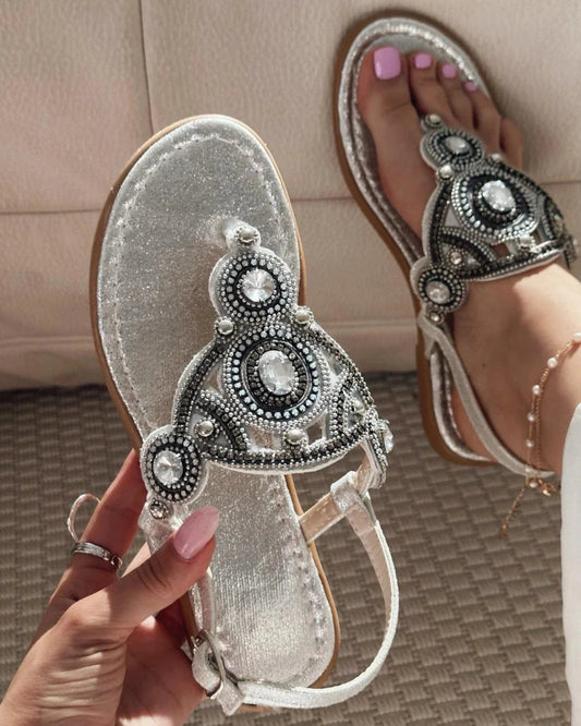 Ornate Rhinestone Thong Sandals