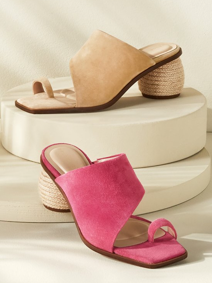 Suede And Jute Square Toe Shoes