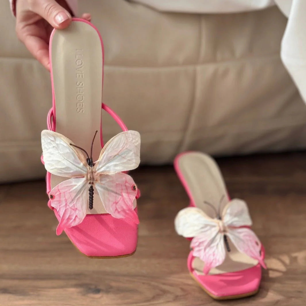 Butterfly - Embellished  Heeled Mules