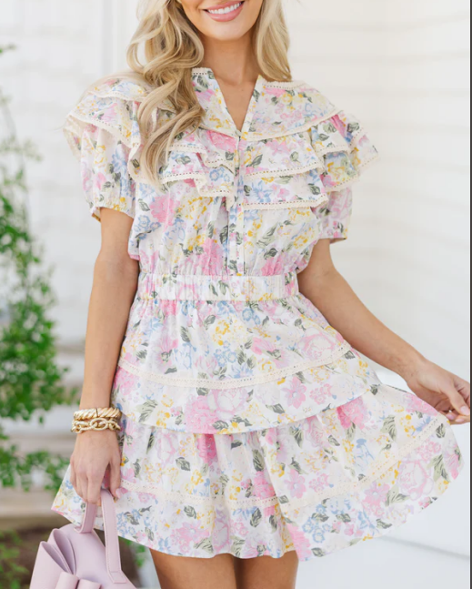 Multi-Layer Ruffled Print Dress