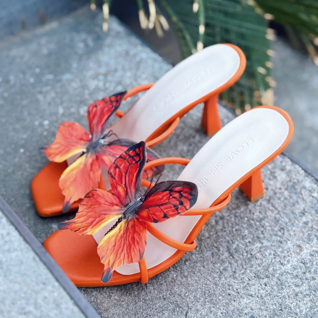 Butterfly - Embellished  Heeled Mules