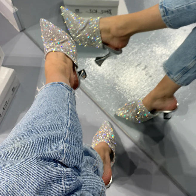 Rhinestone - Knotted Pointed - Toe Mules