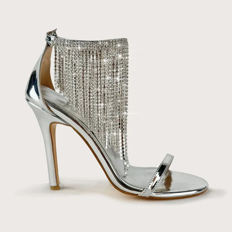 Rhinestone - Embellished Square - Toe Heeled Mules
