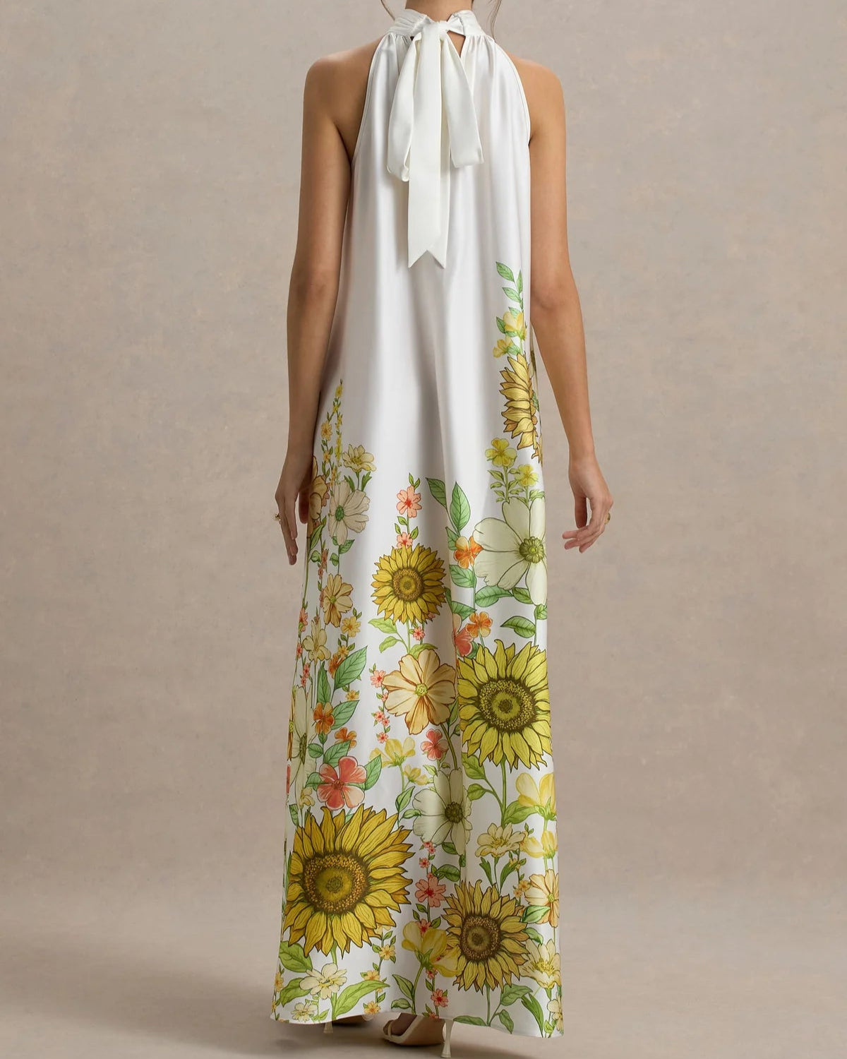 Sunflower - Print Satin Halter Neck Maxi Dress